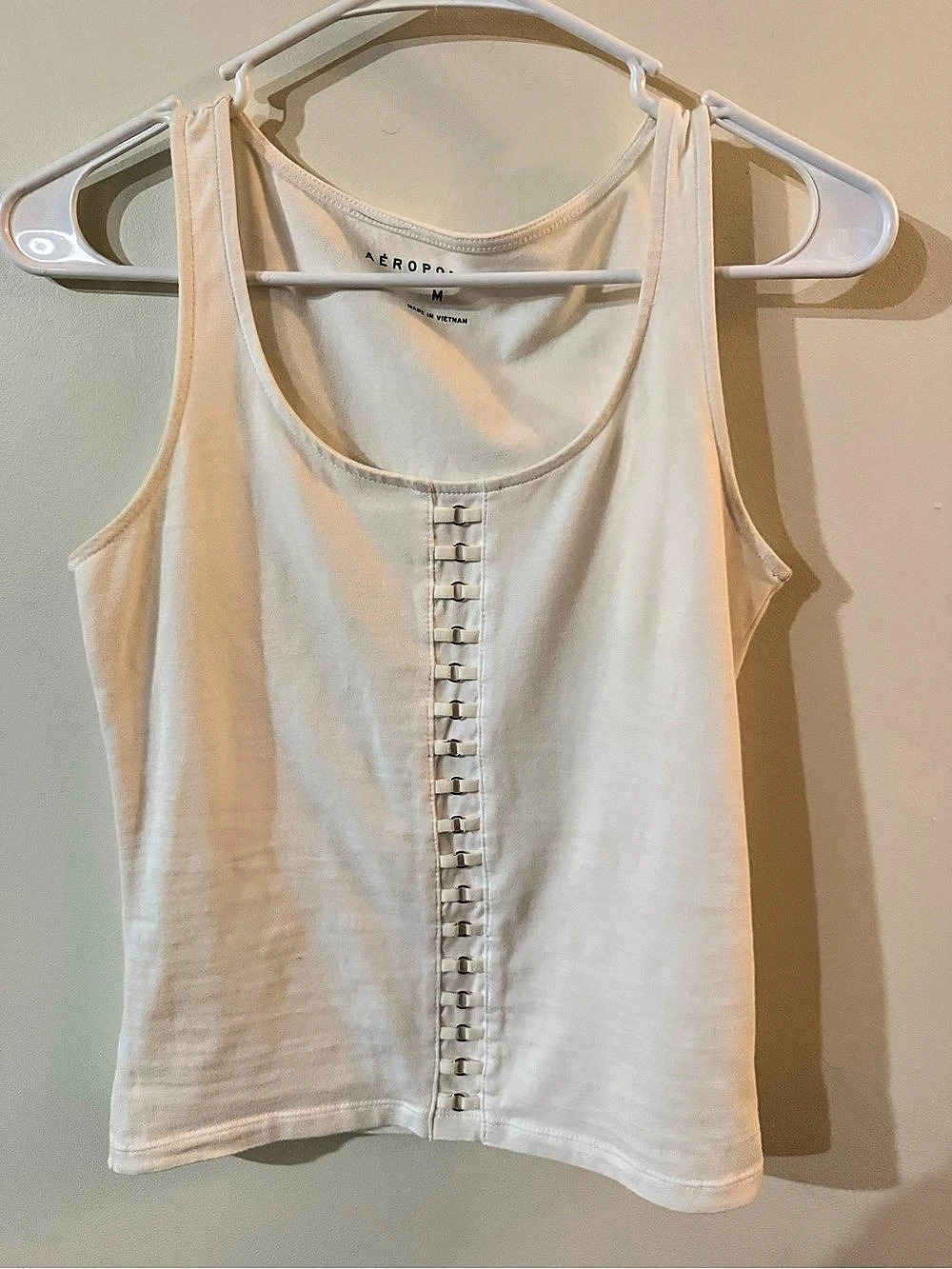 Aeropostale O-Ring Front Tank Top White Size Medium